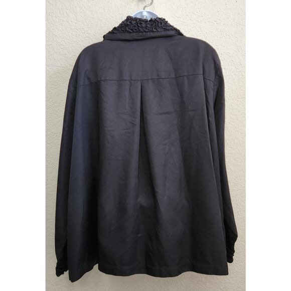 Susan Graver Black Puckered Material Collar Full Zip Lightweight Jacket 3X Plus - Picture 5 of 7